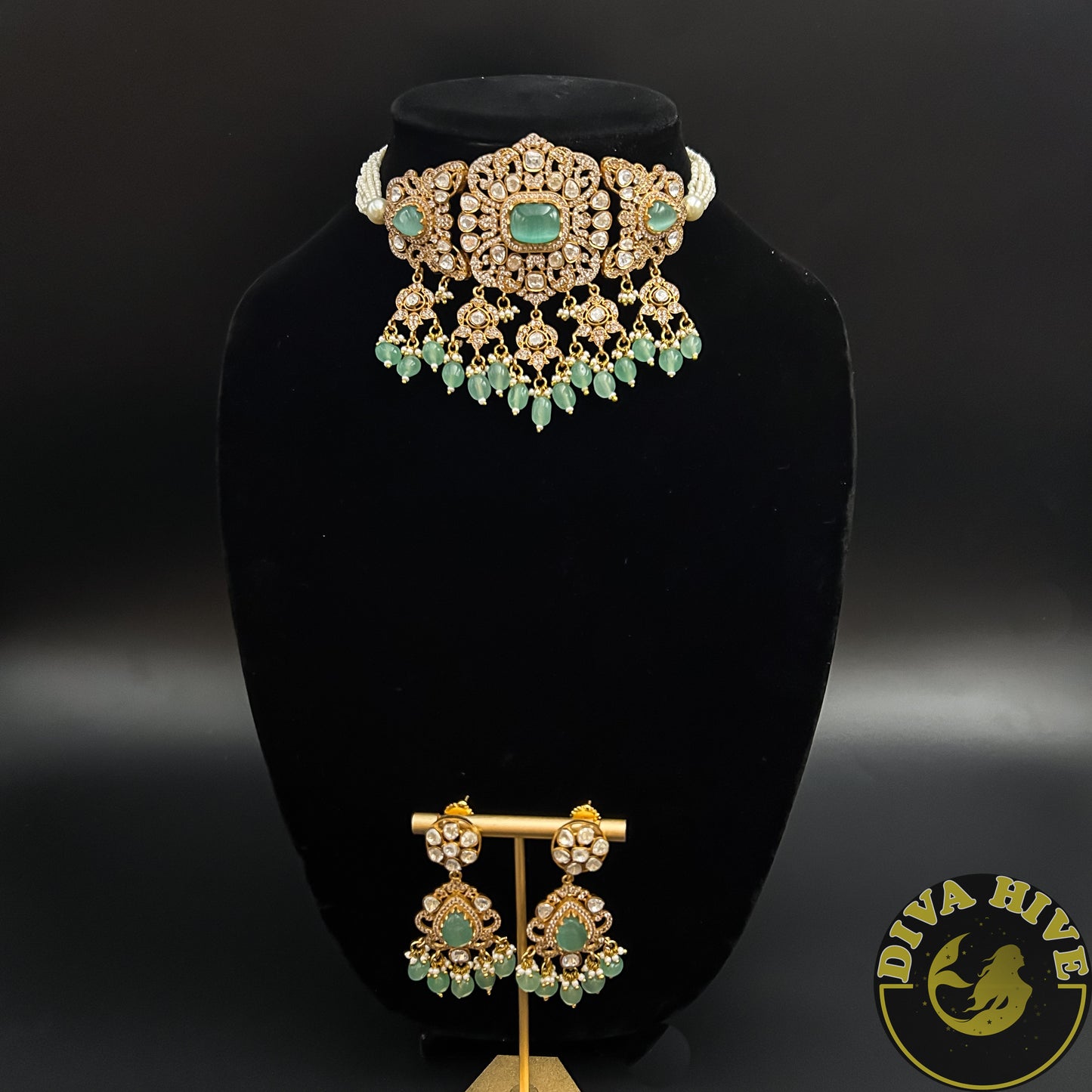 Mahathi Choker - Necklace -Diva Exclusive, Doublet, featured, Kundan, moissanite, Necklace - Divahive