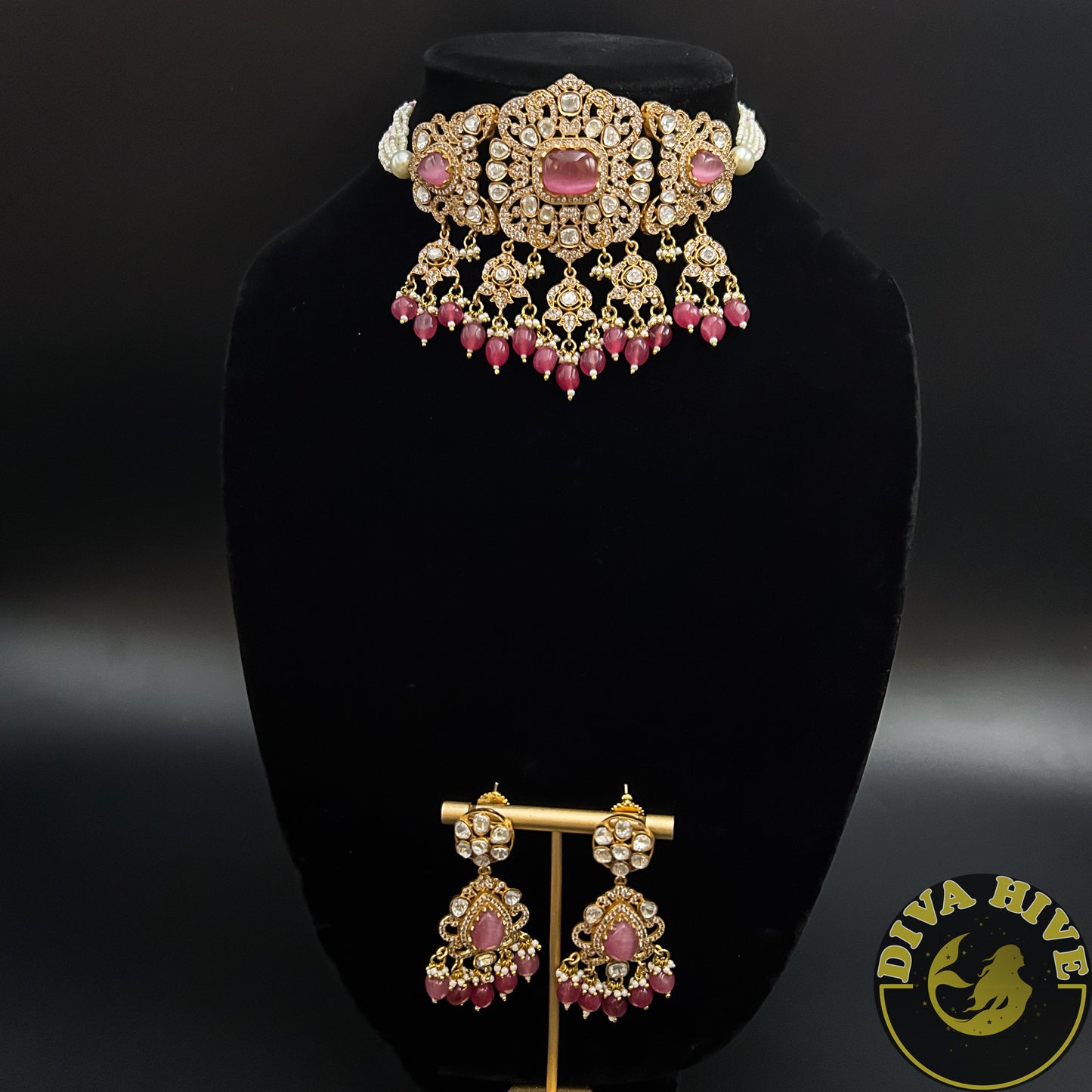 Mahathi Choker - Necklace -Diva Exclusive, Doublet, featured, Kundan, moissanite, Necklace - Divahive