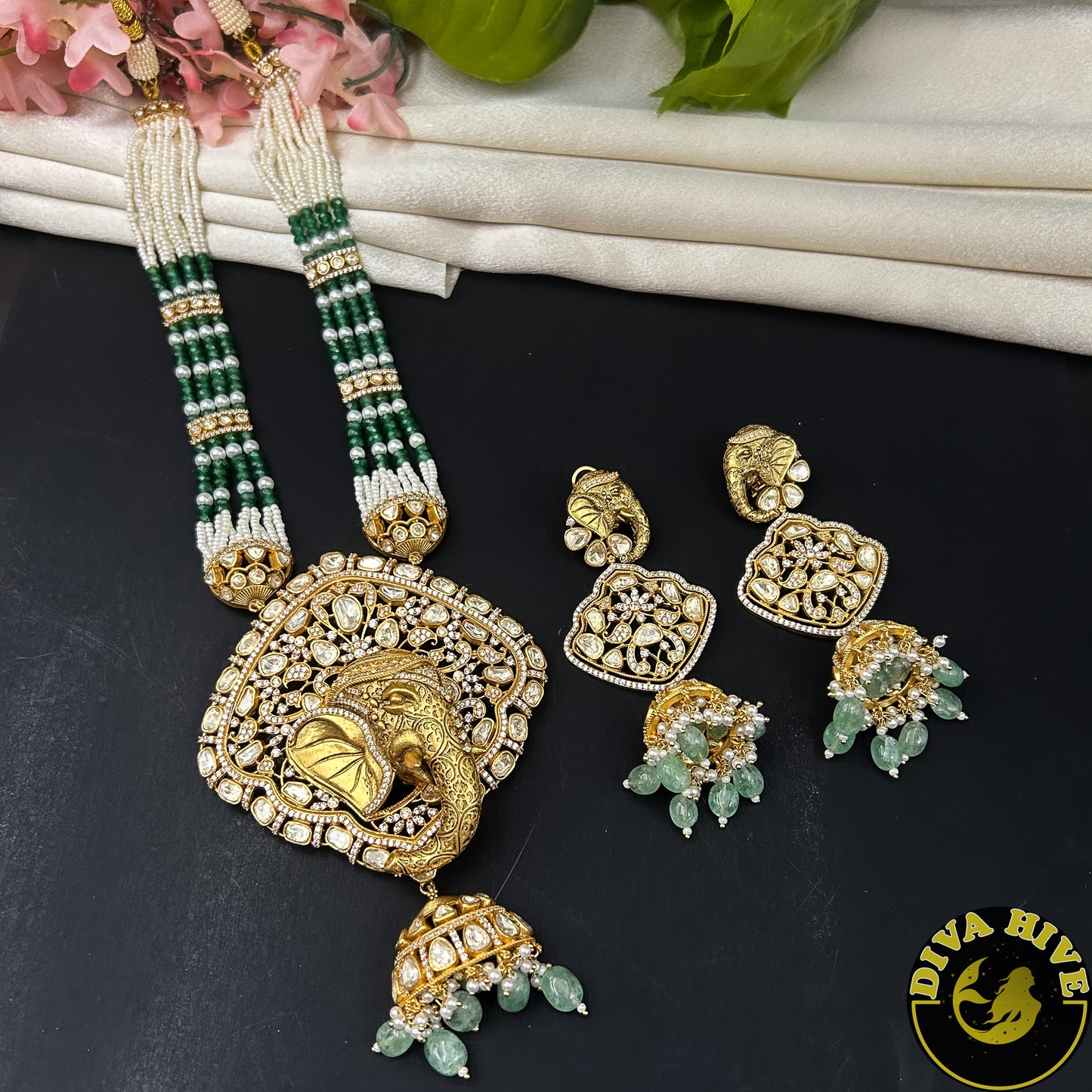 Kalakriti 22K Gold Plated Real Moissanite Long Necklace