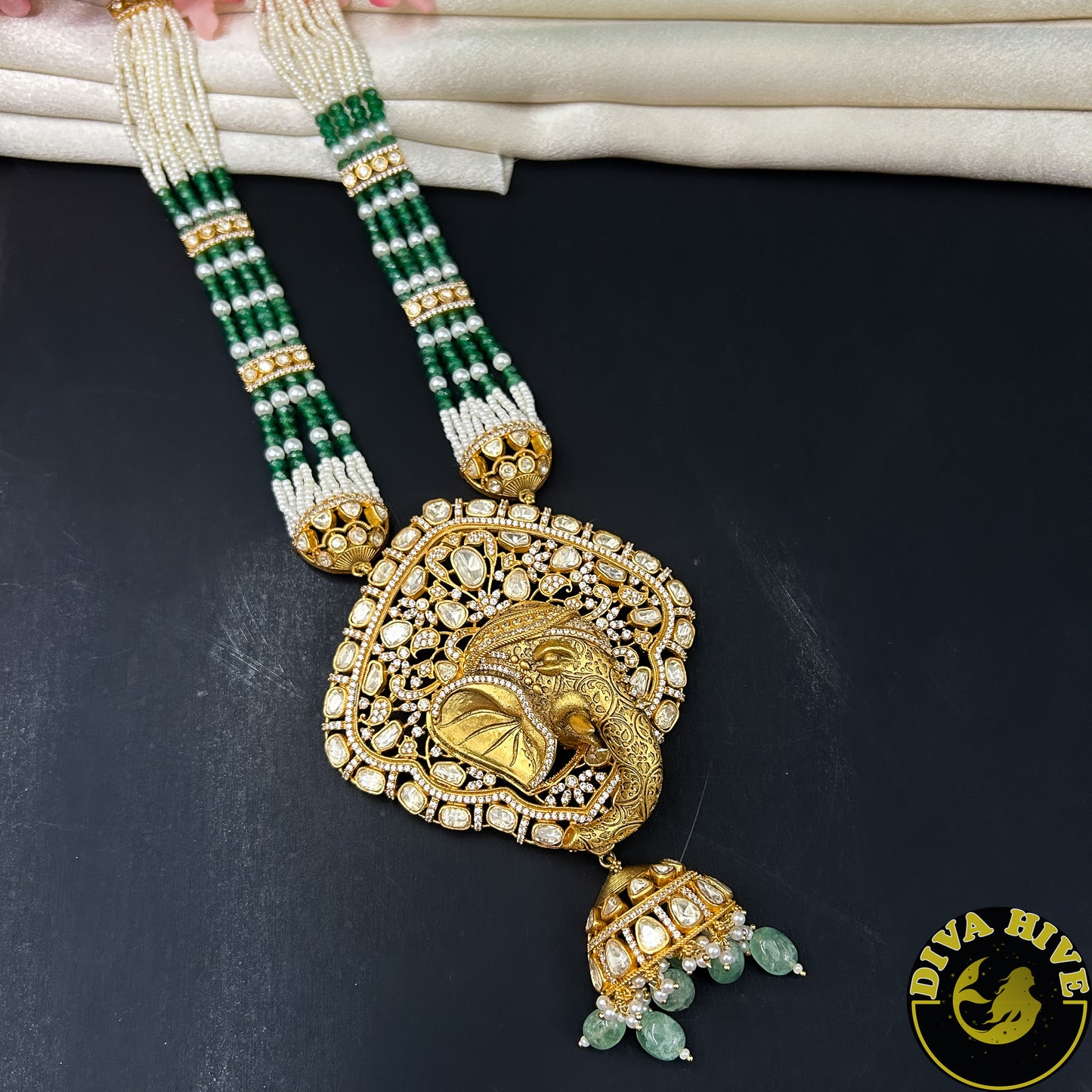 Kalakriti 22K Gold Plated Real Moissanite Long Necklace