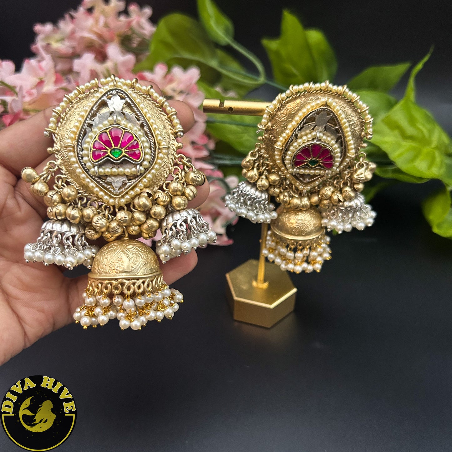 Mughlai Jhumka | Diva Exclusive Jhumka | Silver Jhumka - Earring -925Silver, Diva Exclusive, Earing, Earring, Fusion, Silver - Divahive