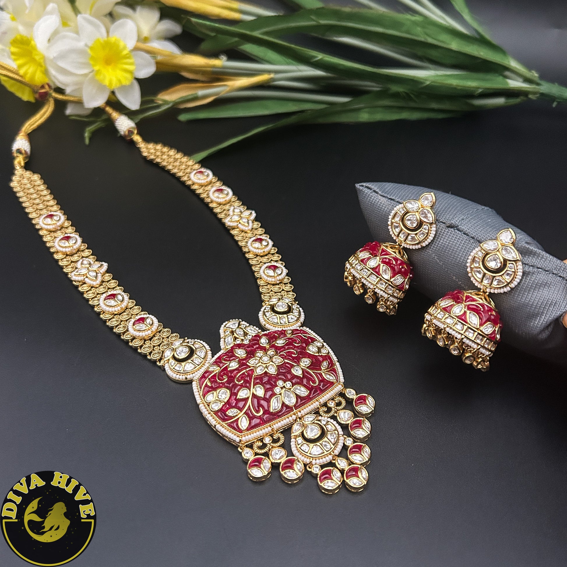 Maahi Gold Plated Pachi Necklace - Necklace -Diva Exclusive, Doublet, featured, Kundan, moissanite, Necklace - Divahive