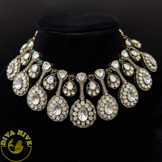 Ziva Moissanite Bridal | Semi Bridal Necklace set - Necklace -Diva Exclusive, Doublet, Kundan, moissanite, Necklace - Divahive