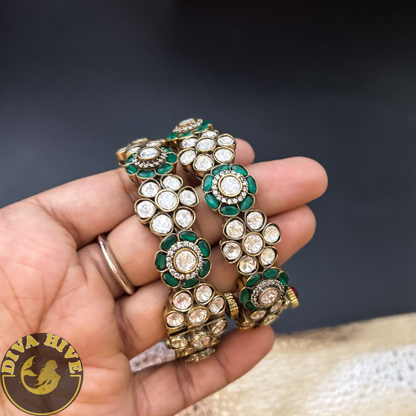 Moh Moissanite Bangle | Diva Exclusive Bangle - Bangle -Bangle, Bracelet, Kundan, moissanite - Divahive