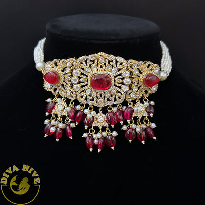 Suhani Moissanite Doublet Victorian Choker Set| Statement Choker | Diva Exclusive Necklace - Necklace -Choker, Diva Exclusive, Doublet, featured, moissanite, Necklace - Divahive