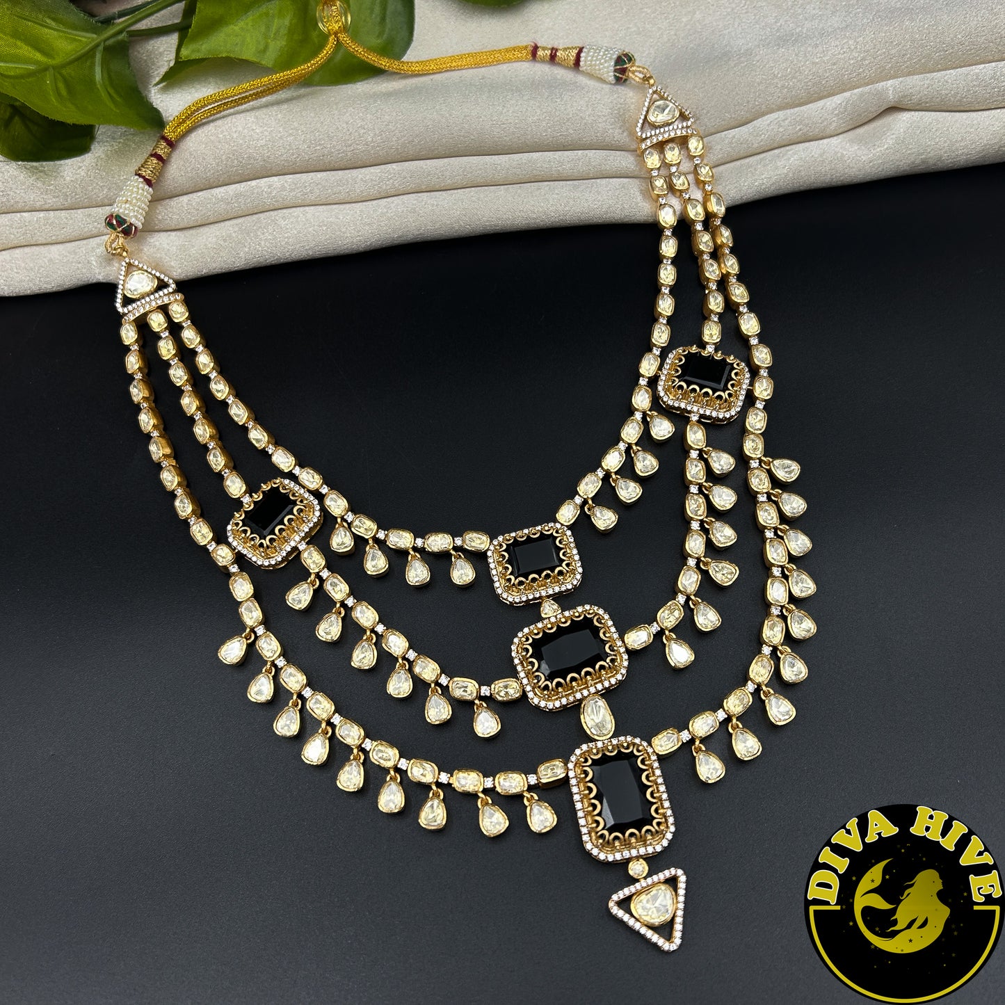 Chaahat 22K Gold Plated Layered Moissanite Doublet Necklace Set