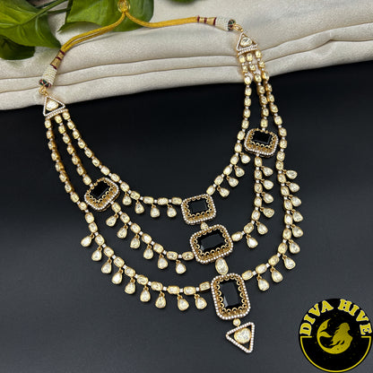 Chaahat 22K Gold Plated Layered Moissanite Doublet Necklace Set