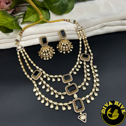 Chaahat 22K Gold Plated Layered Moissanite Doublet Necklace Set