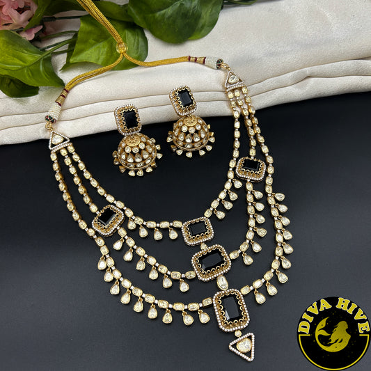 Chaahat 22K Gold Plated Layered Moissanite Doublet Necklace Set