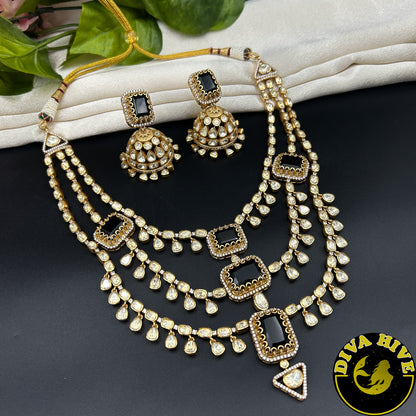Chaahat 22K Gold Plated Layered Moissanite Doublet Necklace Set