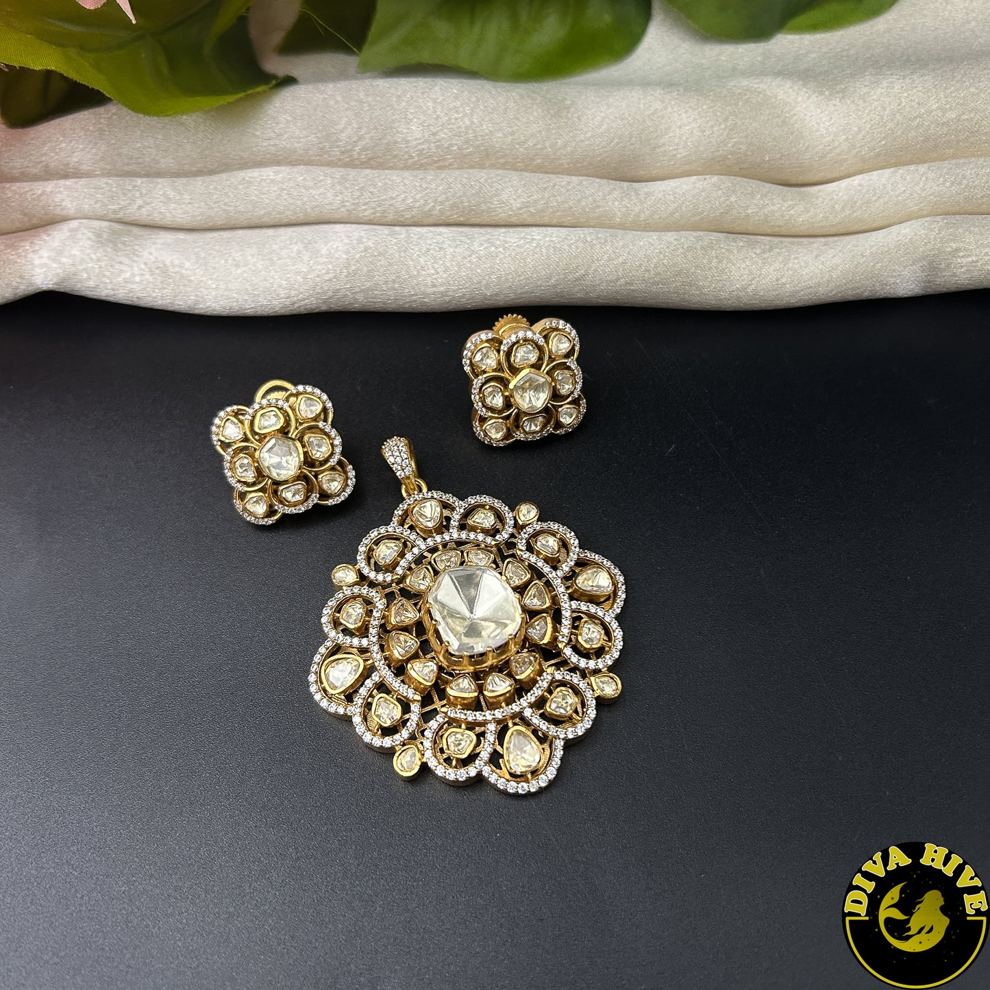 Myra 22K Gold Plated Moissanite Pendant set