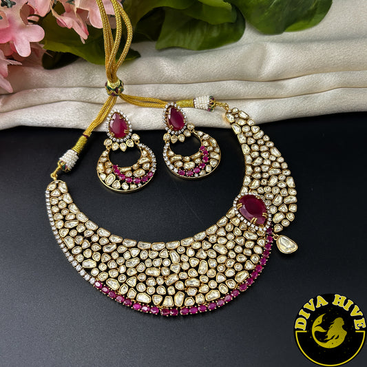 Sanya 22K Gold Plated Moissanite Bridal/Semi Bridal Necklace