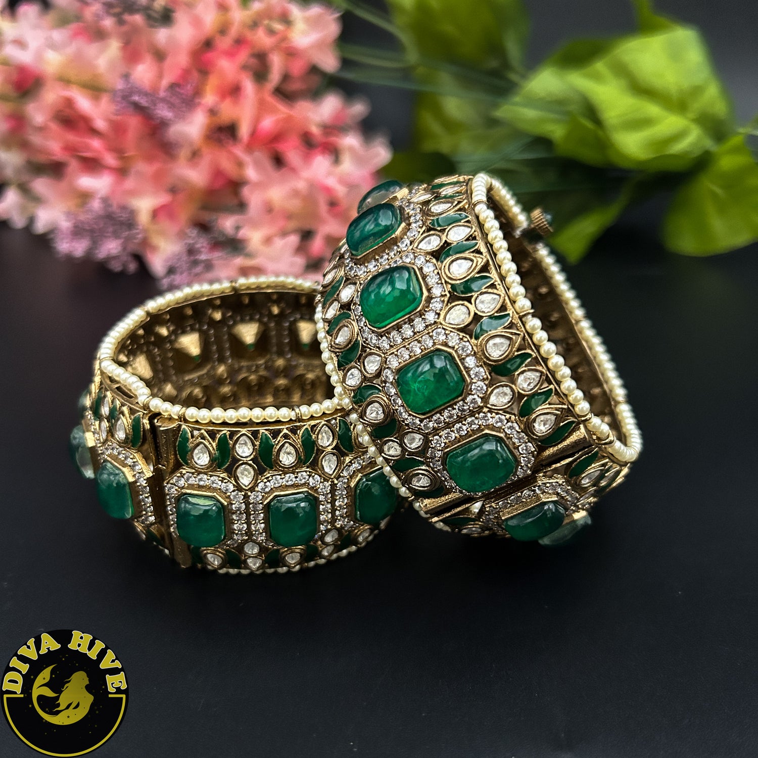Sneh Moissanite Doublet Bangle - Bangle -["Bangle","Kundan","Meenawork"] - Divahive