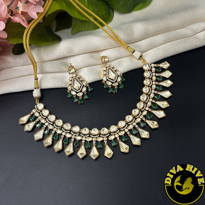 Saachi Moissanite Doublet 22K Gold Plated Necklace Set -  -["24K Gold Plated","Diva Exclusive","featured","Kundan","moissanite","Necklace"] - Divahive