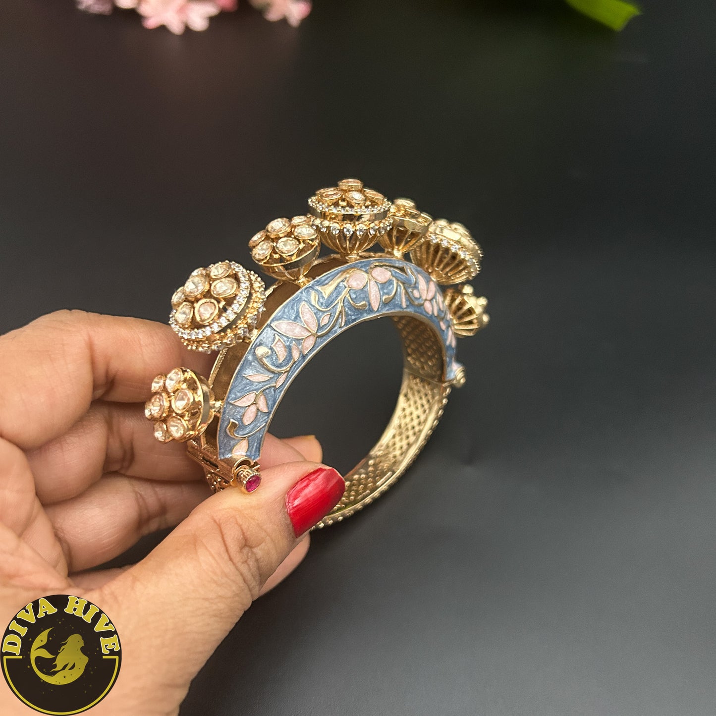 Qala Moissanite Meena Kada - Bangle -Bangle, Bracelet, Diva Exclusive, featured, moissanite - Divahive