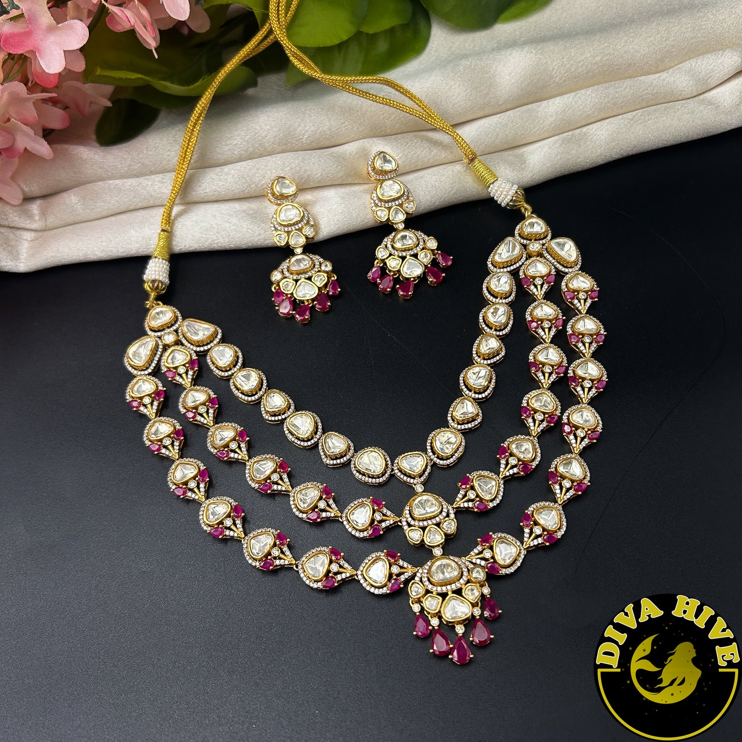 Noor Gold Plated Moissanite Polki Necklace Set