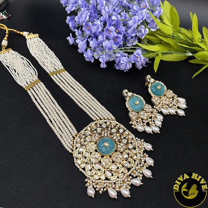 Diva Statement Long Necklace -  -carved stone, Kundan, Necklace, pachi kundan - Divahive