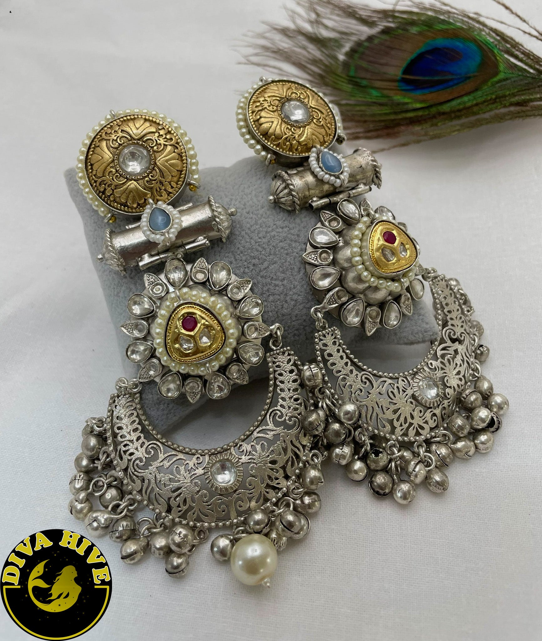 Gorgeous handcrafted Statement Earring | Diva Exclusive Earring | Tribal Earring - Earring -925Silver, Diva Exclusive, Earring, Fusion, Silver - Divahive