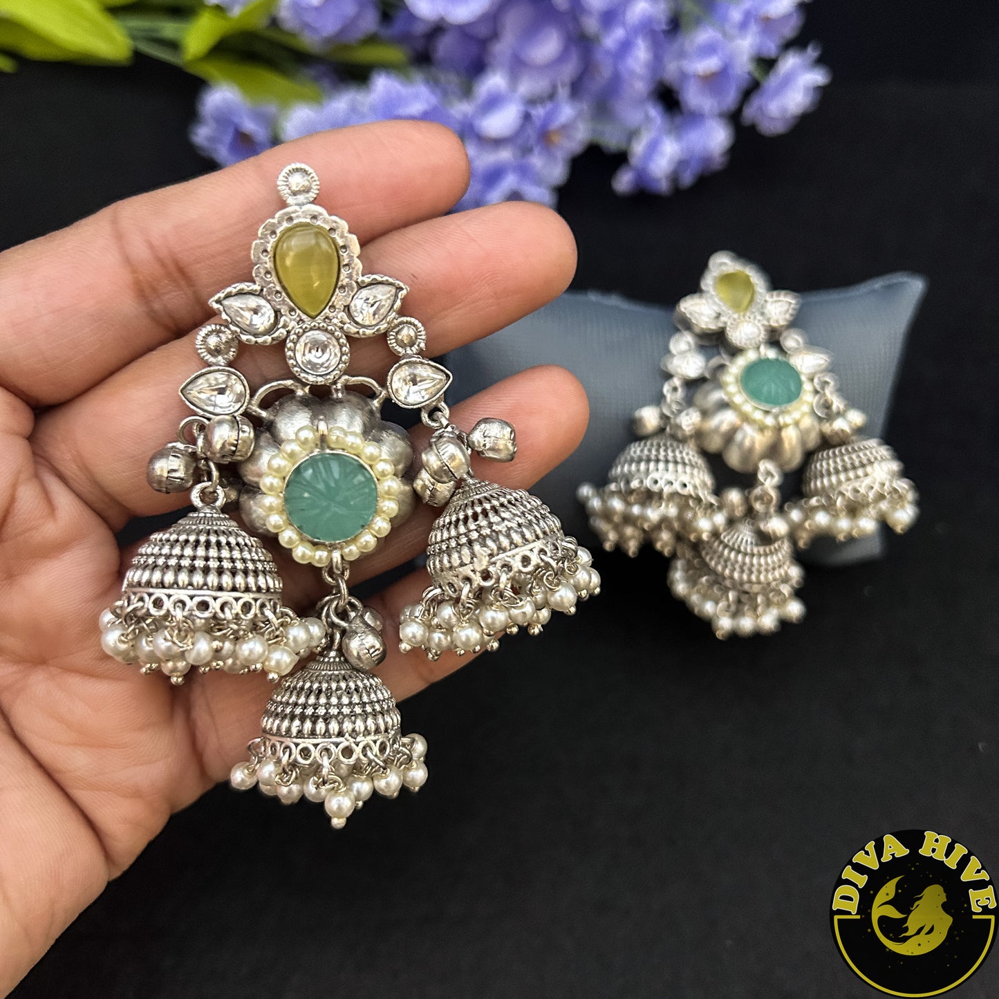 Multi Hanging Jhumka | Silver Jhumka | Diva Exclusive Earring - Earring -925Silver, Diva Exclusive, Earing, Earring, featured, Fusion - Divahive