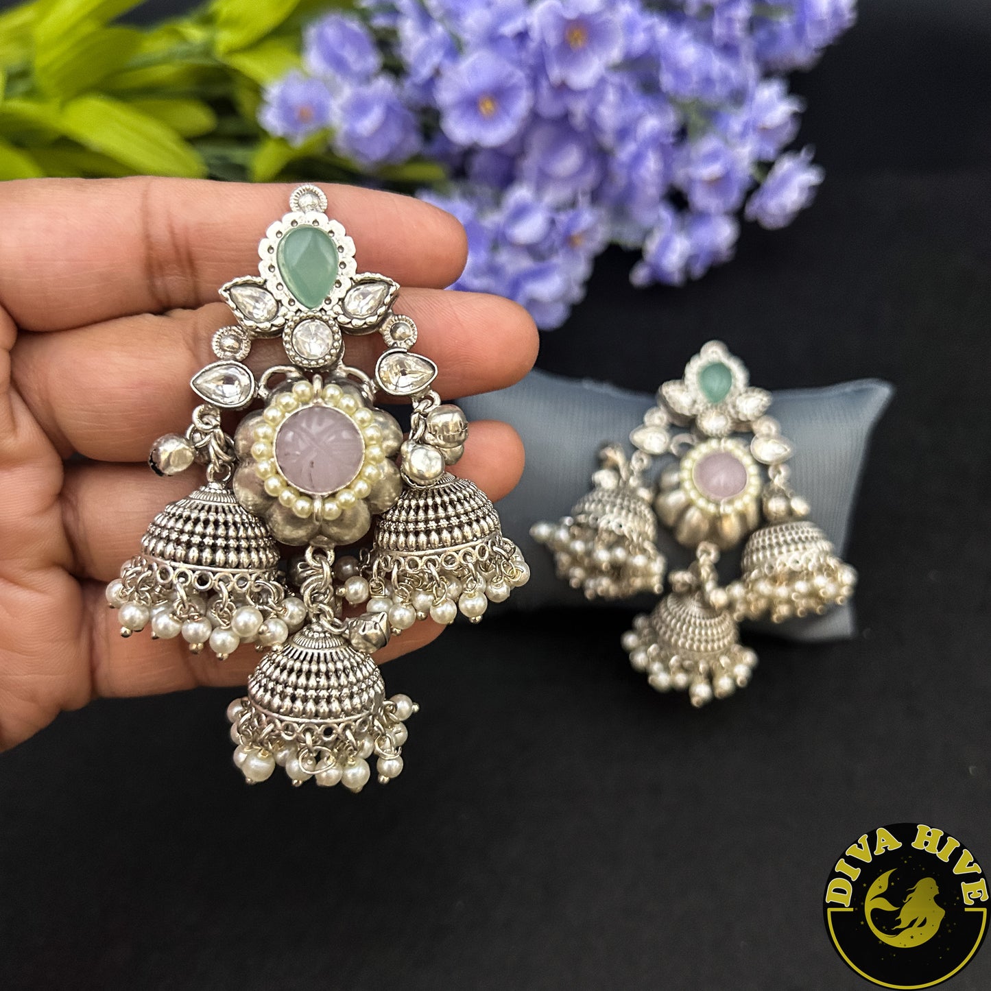 Multi Hanging Jhumka | Silver Jhumka | Diva Exclusive Earring - Earring -925Silver, Diva Exclusive, Earing, Earring, featured, Fusion - Divahive