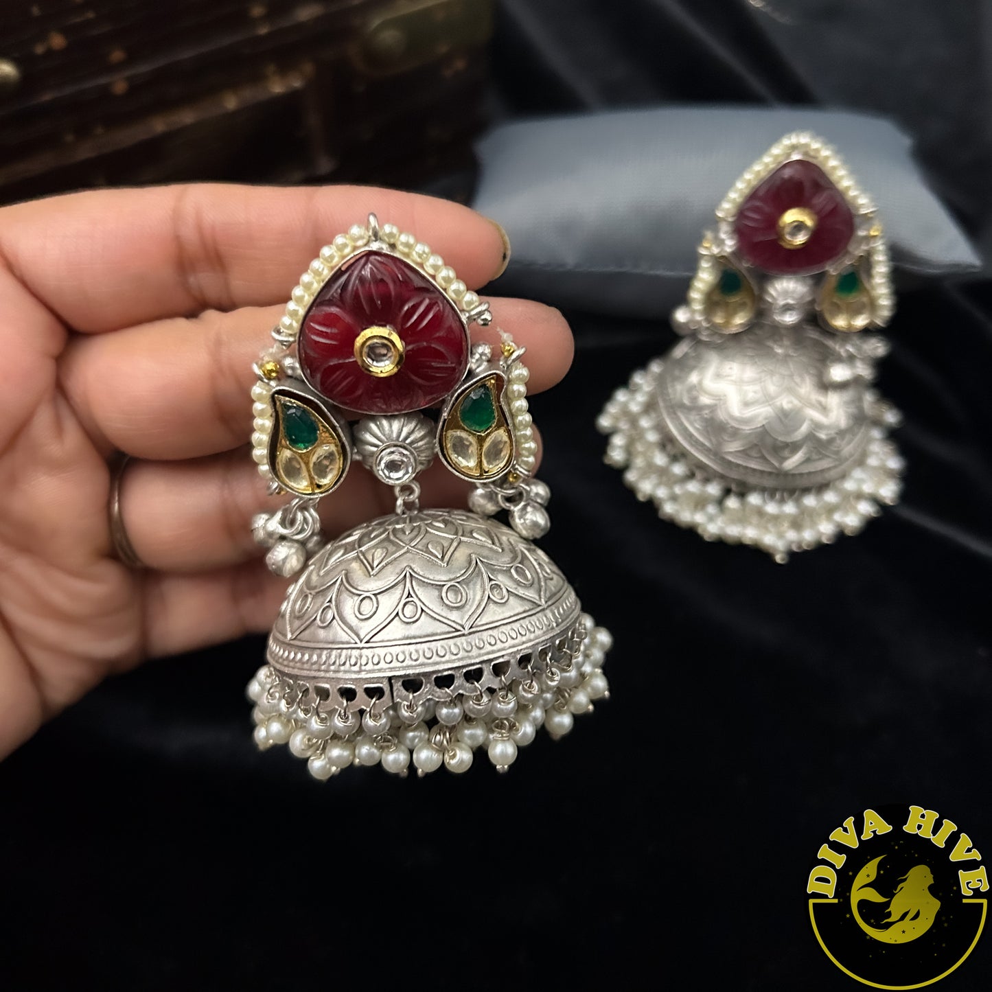 Deva Jhumka - Earring -925Silver, Diva Exclusive, Earring, Fusion, Silver - Divahive