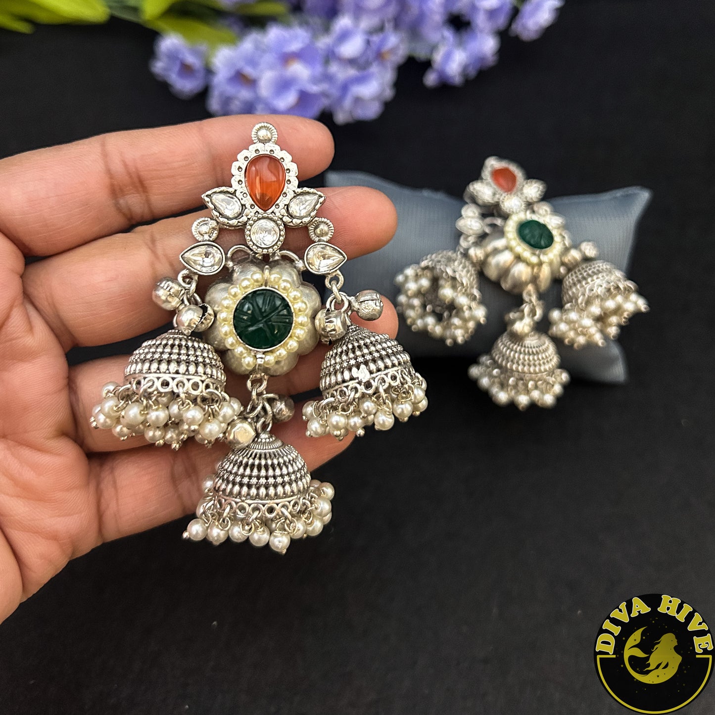 Multi Hanging Jhumka | Silver Jhumka | Diva Exclusive Earring - Earring -925Silver, Diva Exclusive, Earing, Earring, featured, Fusion - Divahive