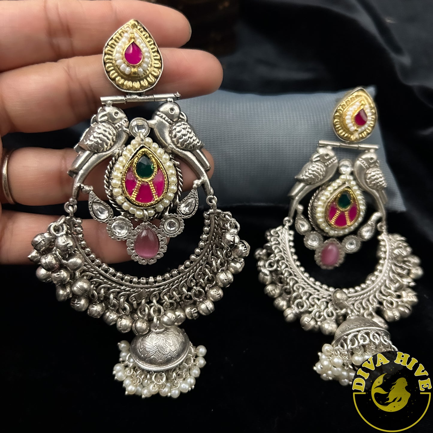 Moh Silver Earring | Statement Earring - Earring -925Silver, Diva Exclusive, Earring, Fusion, Silver - Divahive