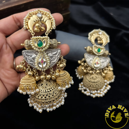 Three Layer Jaali Jumka | Statement Earring - Earring -925Silver, Diva Exclusive, Earring, Fusion, Silver - Divahive