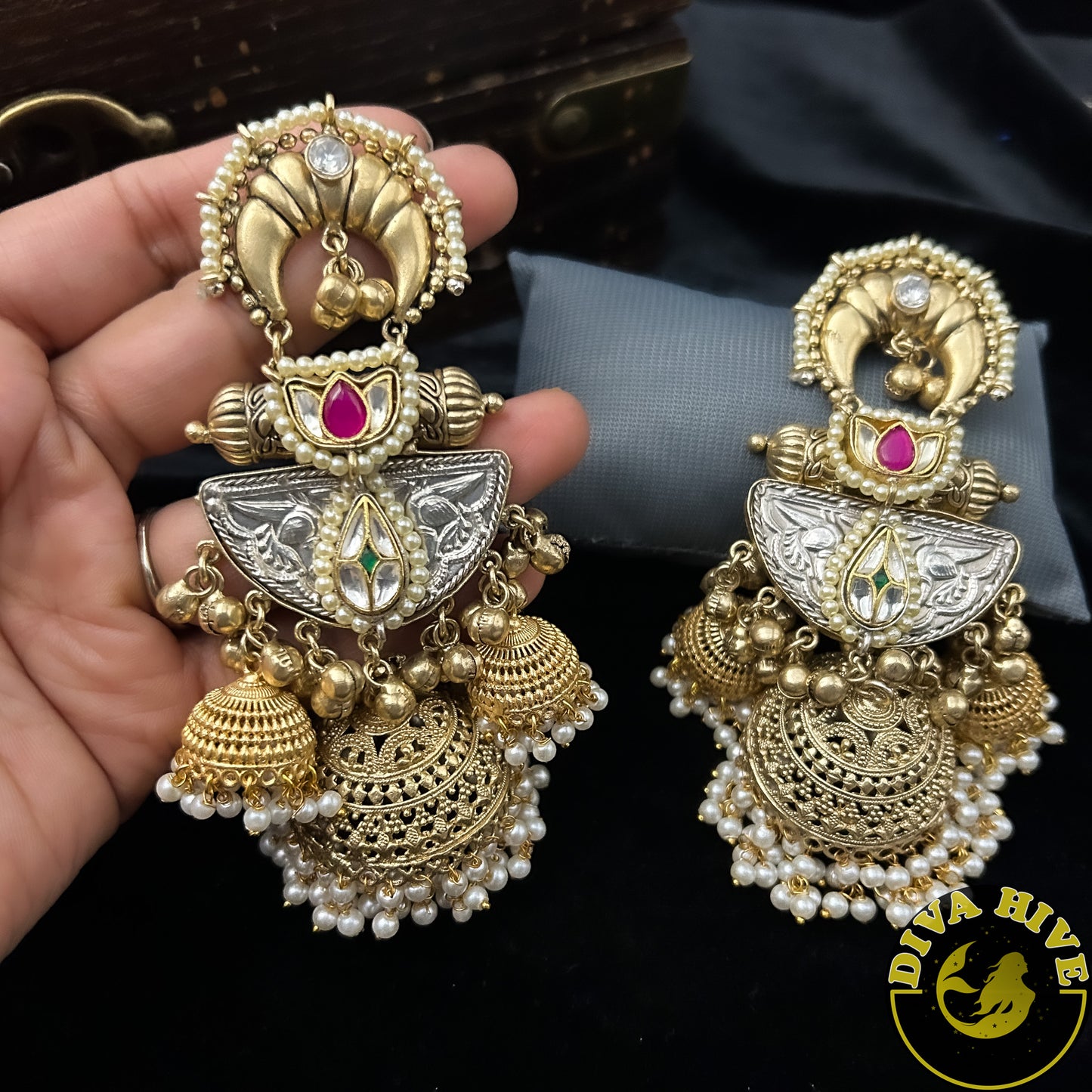 Three Layer Jaali Jumka | Statement Earring - Earring -925Silver, Diva Exclusive, Earring, Fusion, Silver - Divahive