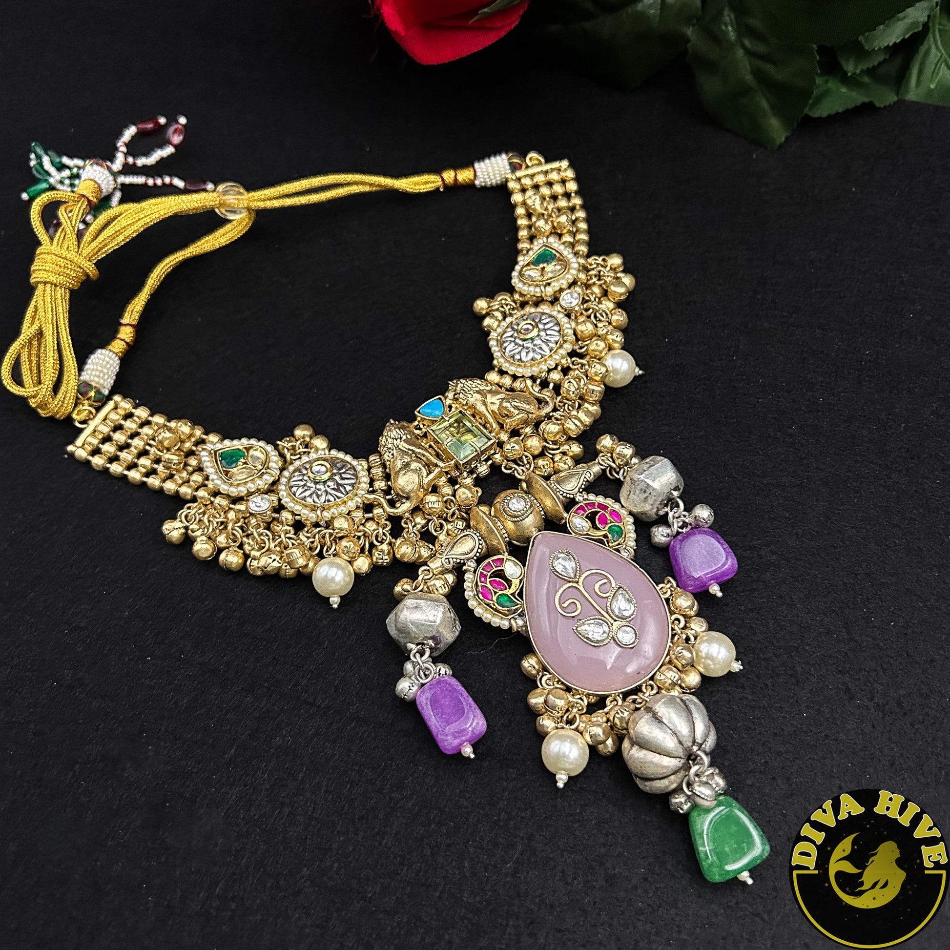 Kalakriti Fusion Necklace -  -925Silver, Diva Exclusive, Fusion, Kundan, Necklace - Divahive