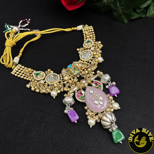 Kalakriti Fusion Necklace -  -925Silver, Diva Exclusive, Fusion, Kundan, Necklace - Divahive