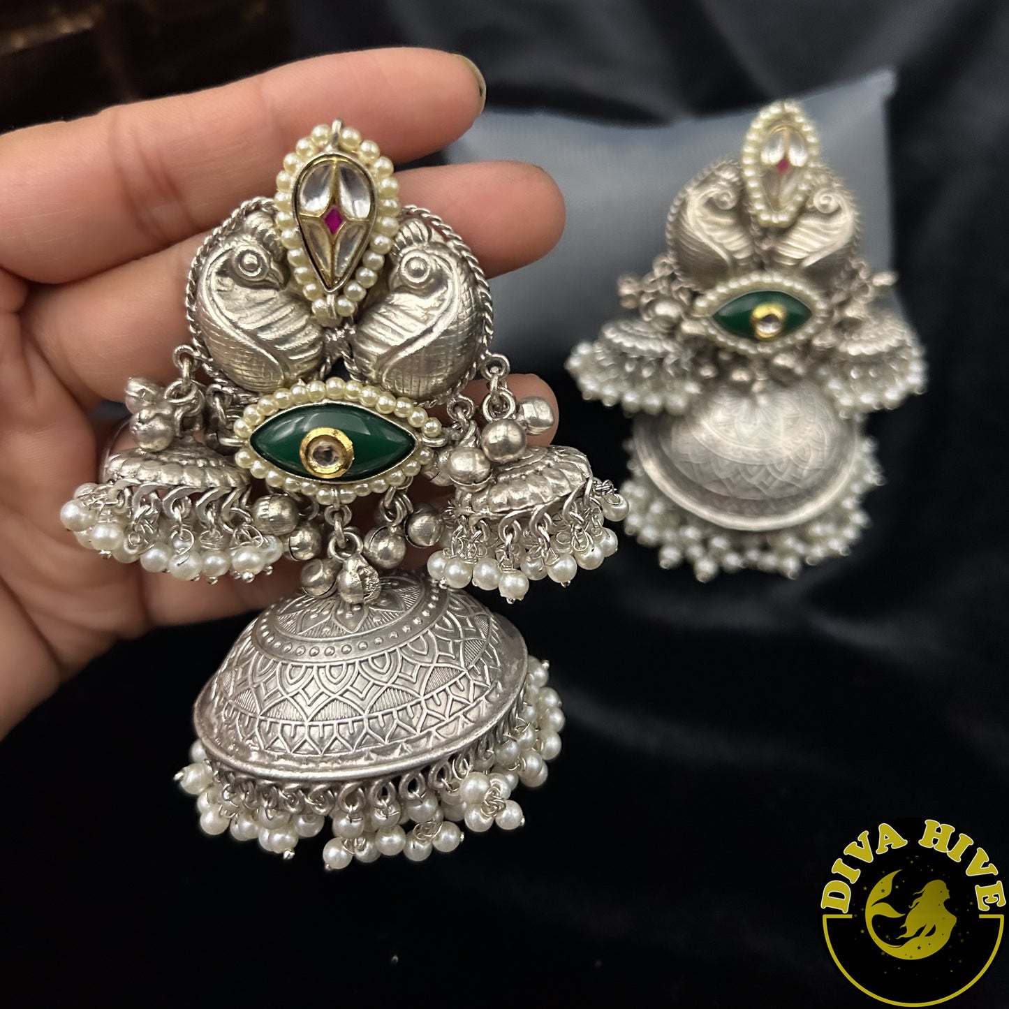 Three Layer Kamini Jumka | Statement Earring - Earring -925Silver, Diva Exclusive, Earring, Fusion, Silver - Divahive