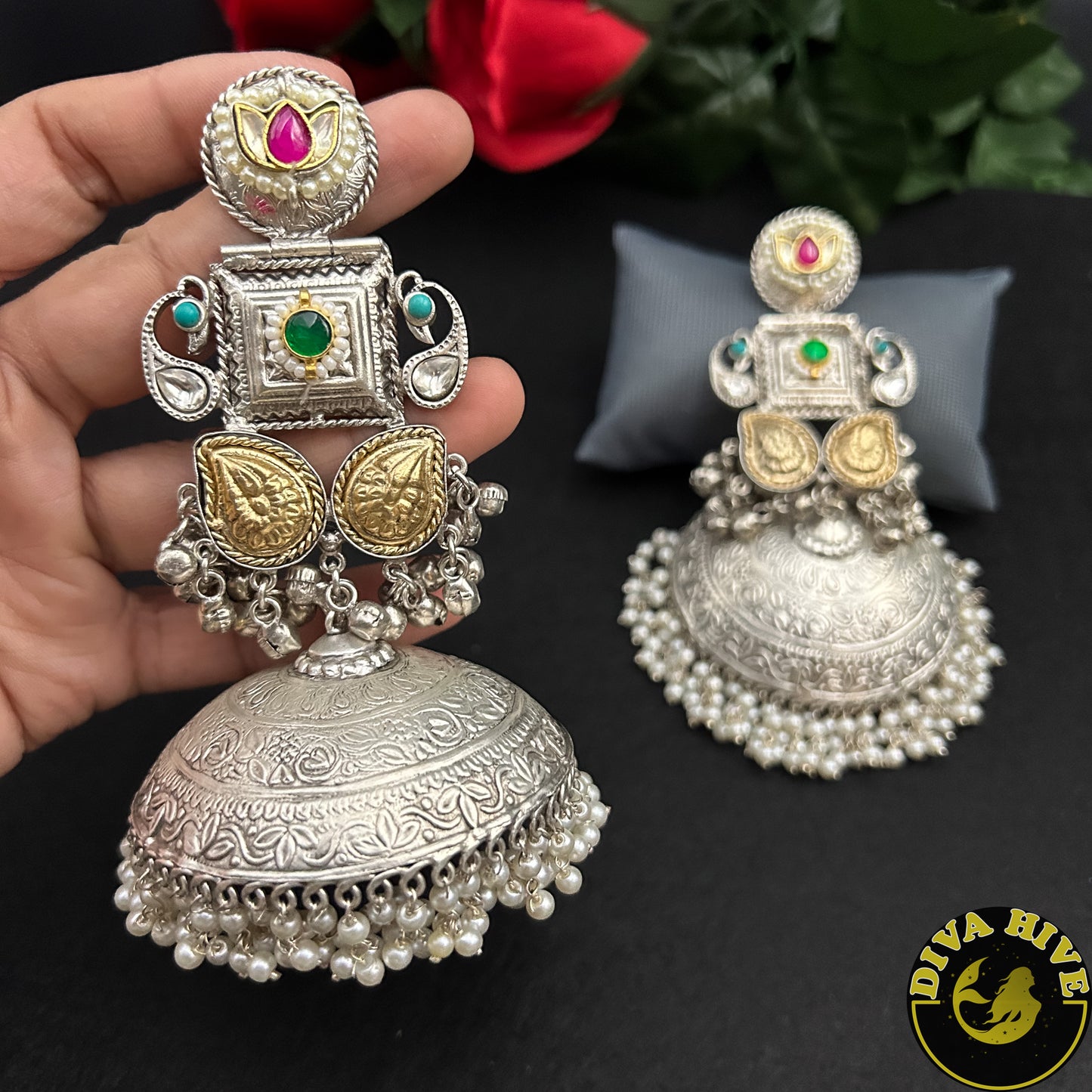 Dera Statement Long Jhumka - Earring -925Silver, Diva Exclusive, Earring, Fusion, Silver - Divahive