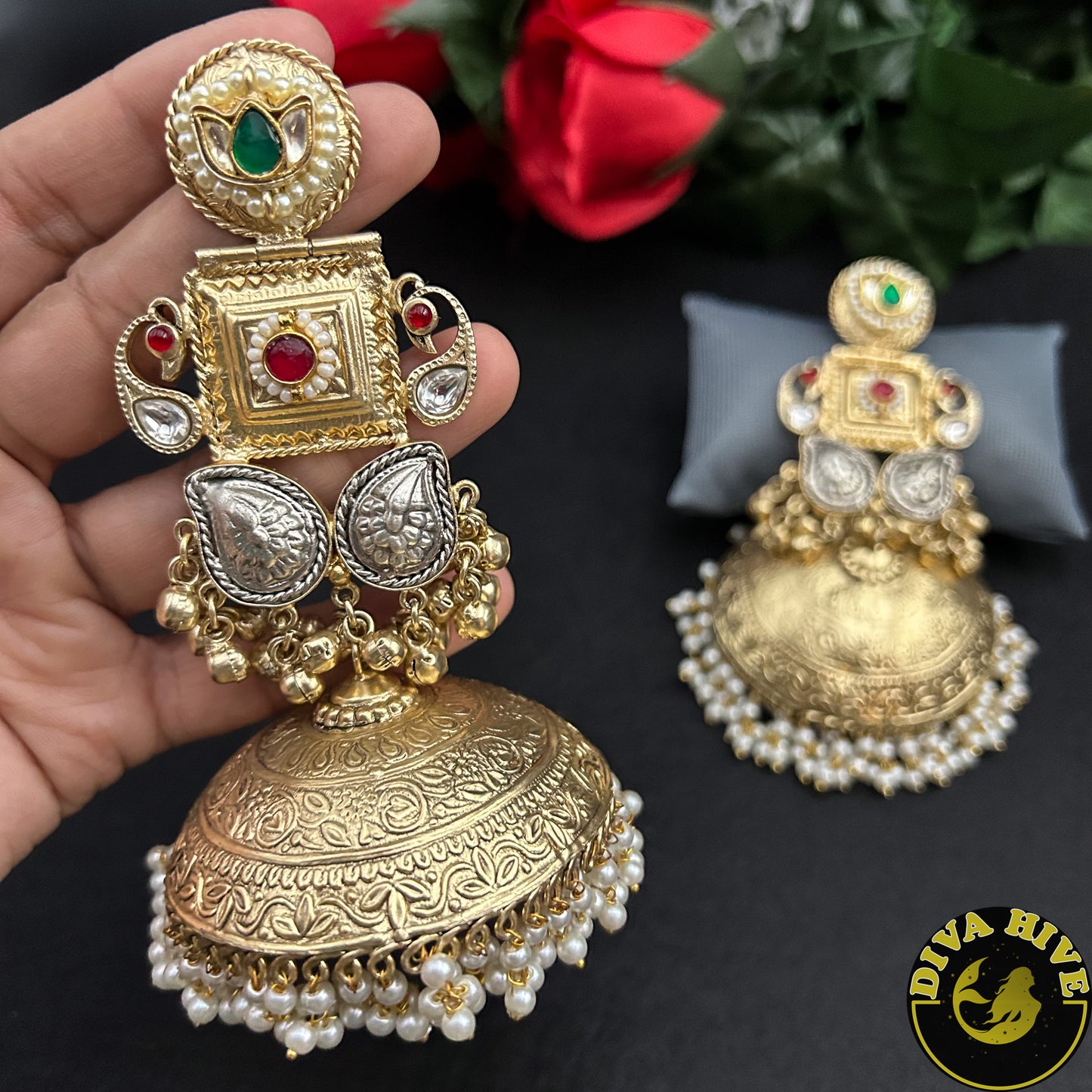 Dera Statement Long Jhumka - Earring -925Silver, Diva Exclusive, Earring, Fusion, Silver - Divahive