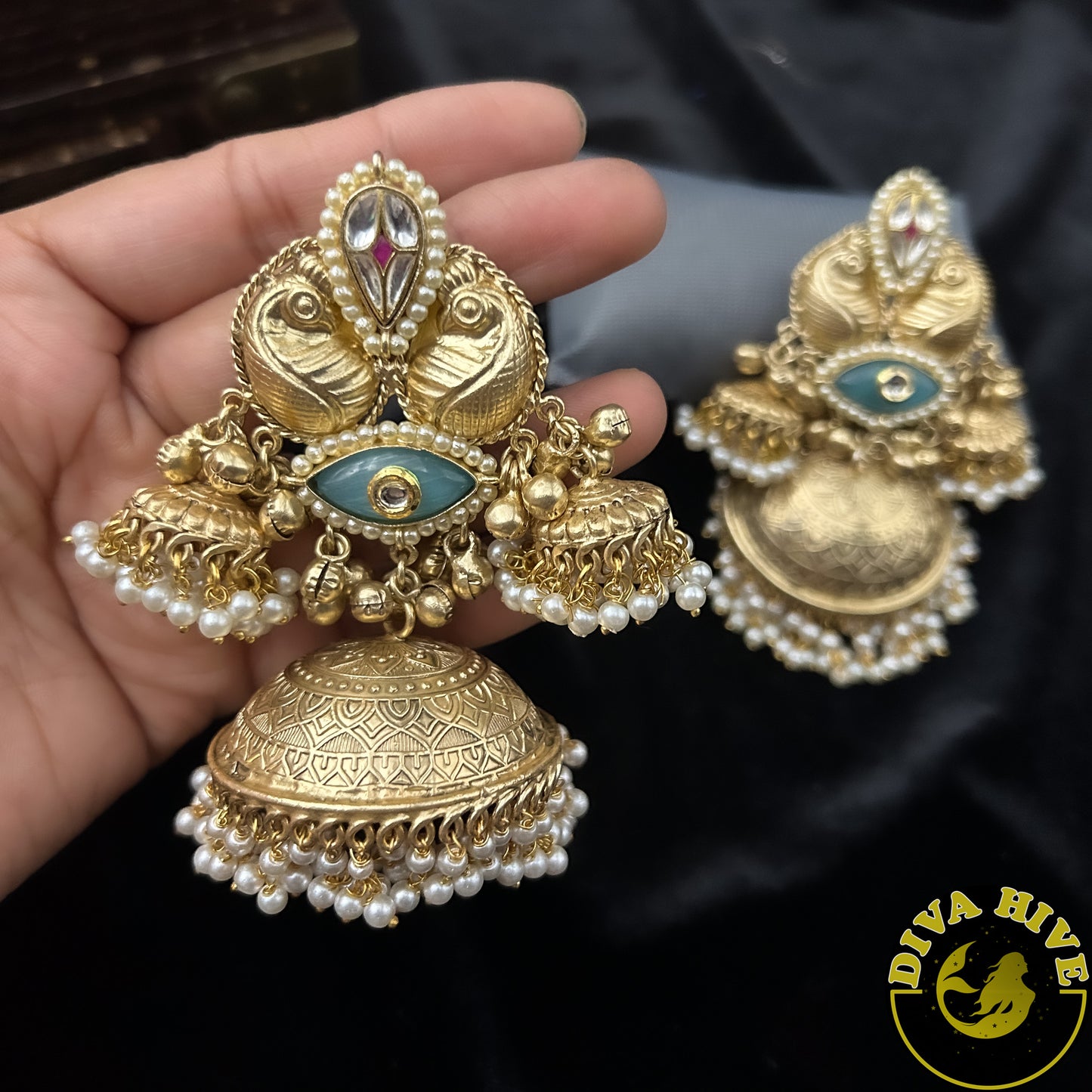 Three Layer Kamini Jumka | Statement Earring - Earring -925Silver, Diva Exclusive, Earring, Fusion, Silver - Divahive