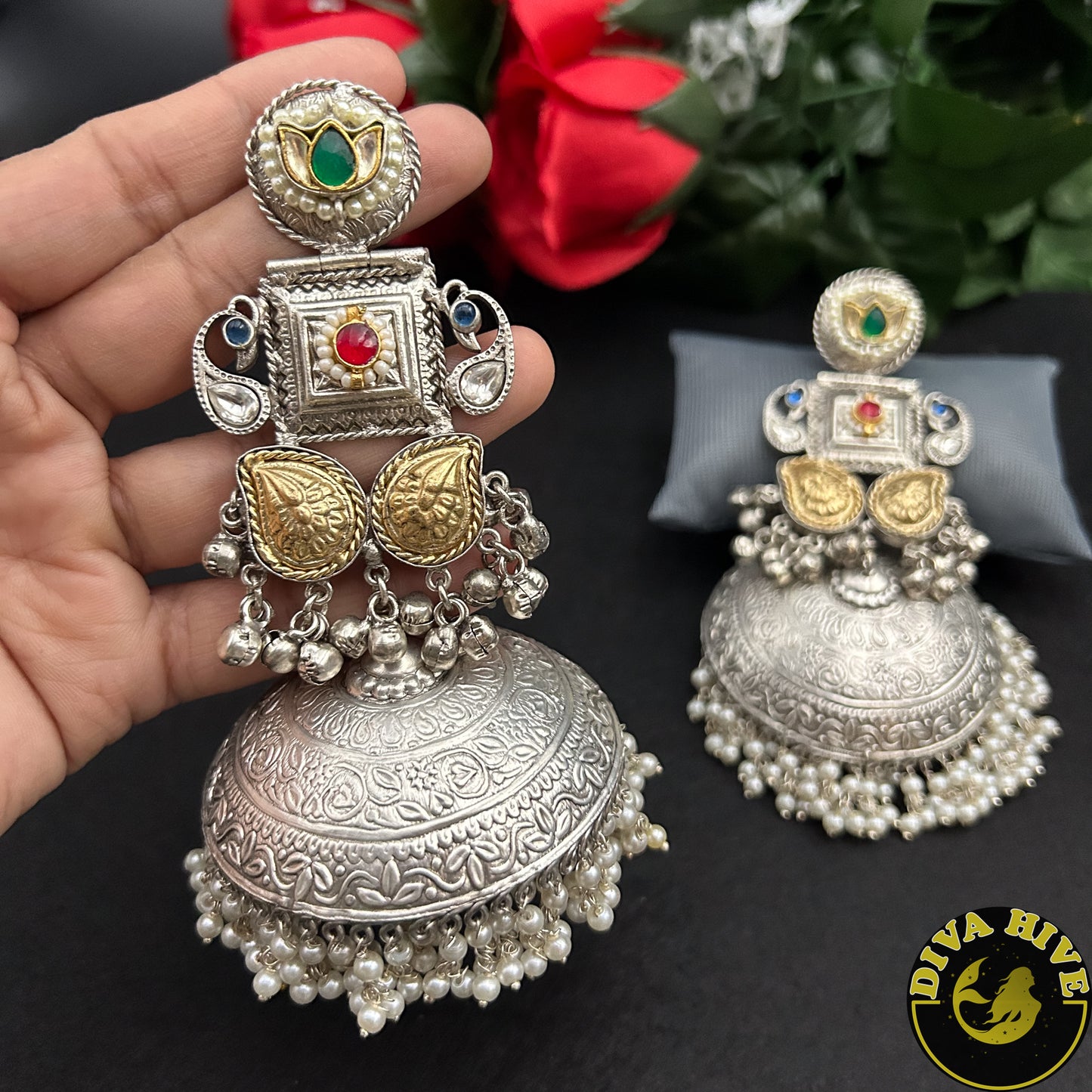 Dera Statement Long Jhumka - Earring -925Silver, Diva Exclusive, Earring, Fusion, Silver - Divahive