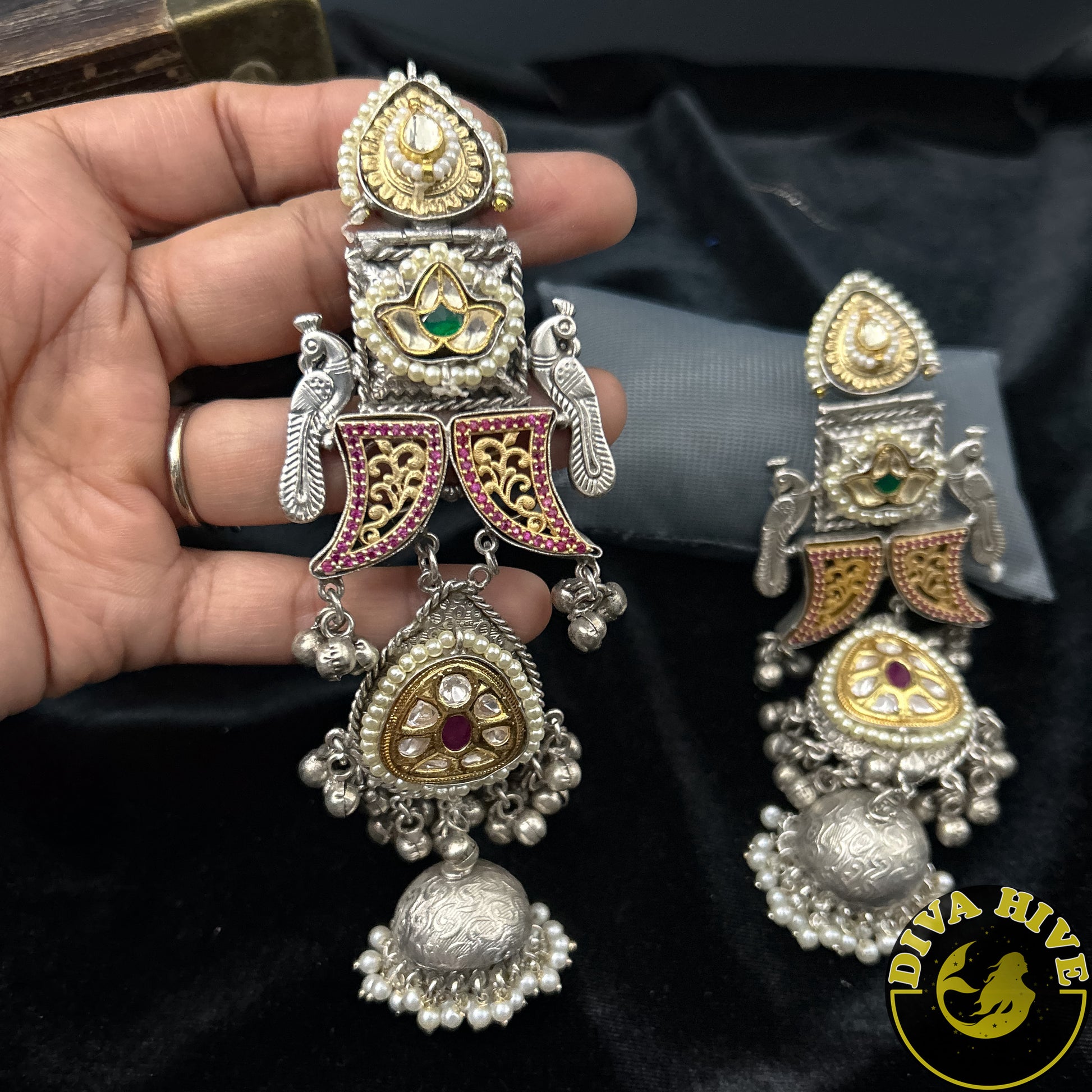 Zhoomar Jhumka Earring - Earring -925Silver, Diva Exclusive, Earring, Fusion, Silver - Divahive