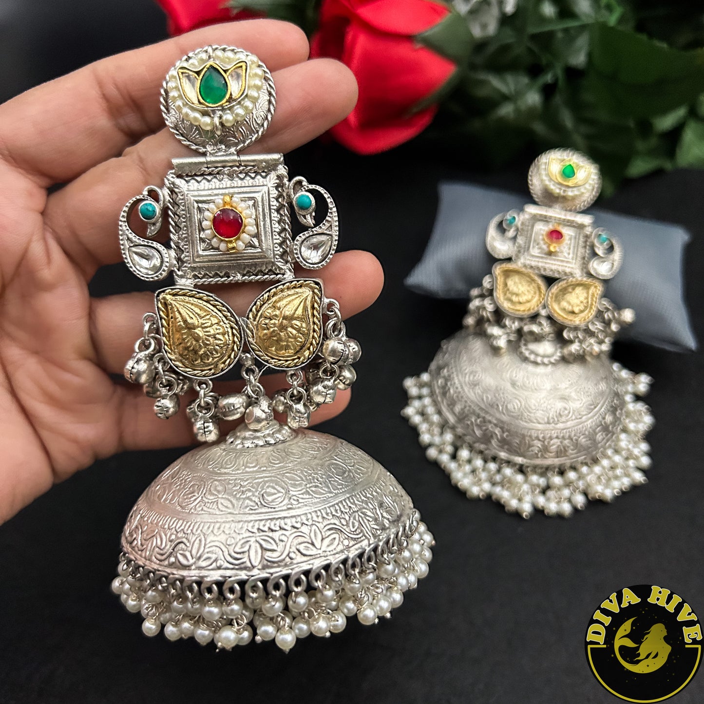 Dera Statement Long Jhumka - Earring -925Silver, Diva Exclusive, Earring, Fusion, Silver - Divahive