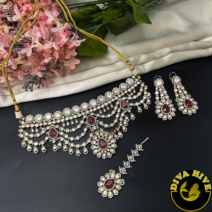 Padma Moissanite Bridal/Semi Bridal Choker - Necklace -Diva Exclusive, featured, moissanite, Necklace - Divahive