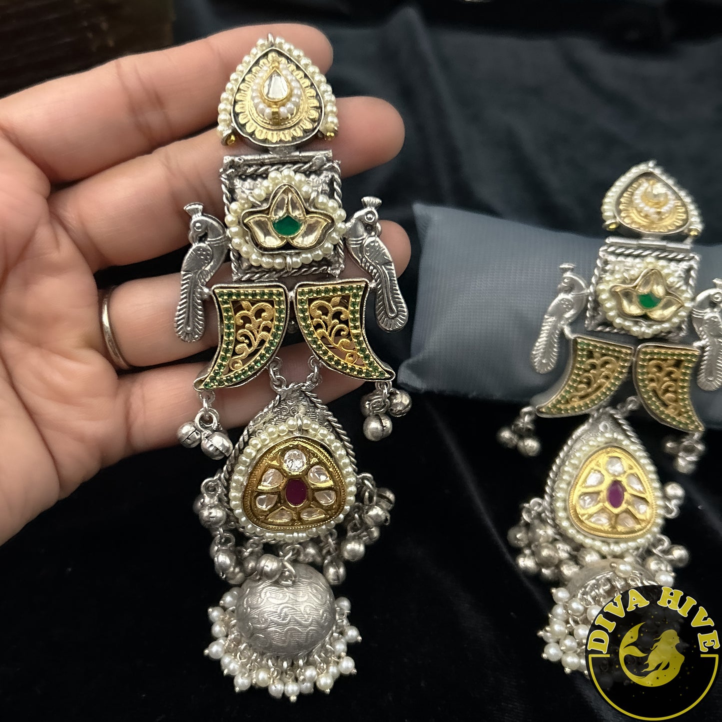 Zhoomar Jhumka Earring - Earring -925Silver, Diva Exclusive, Earring, Fusion, Silver - Divahive