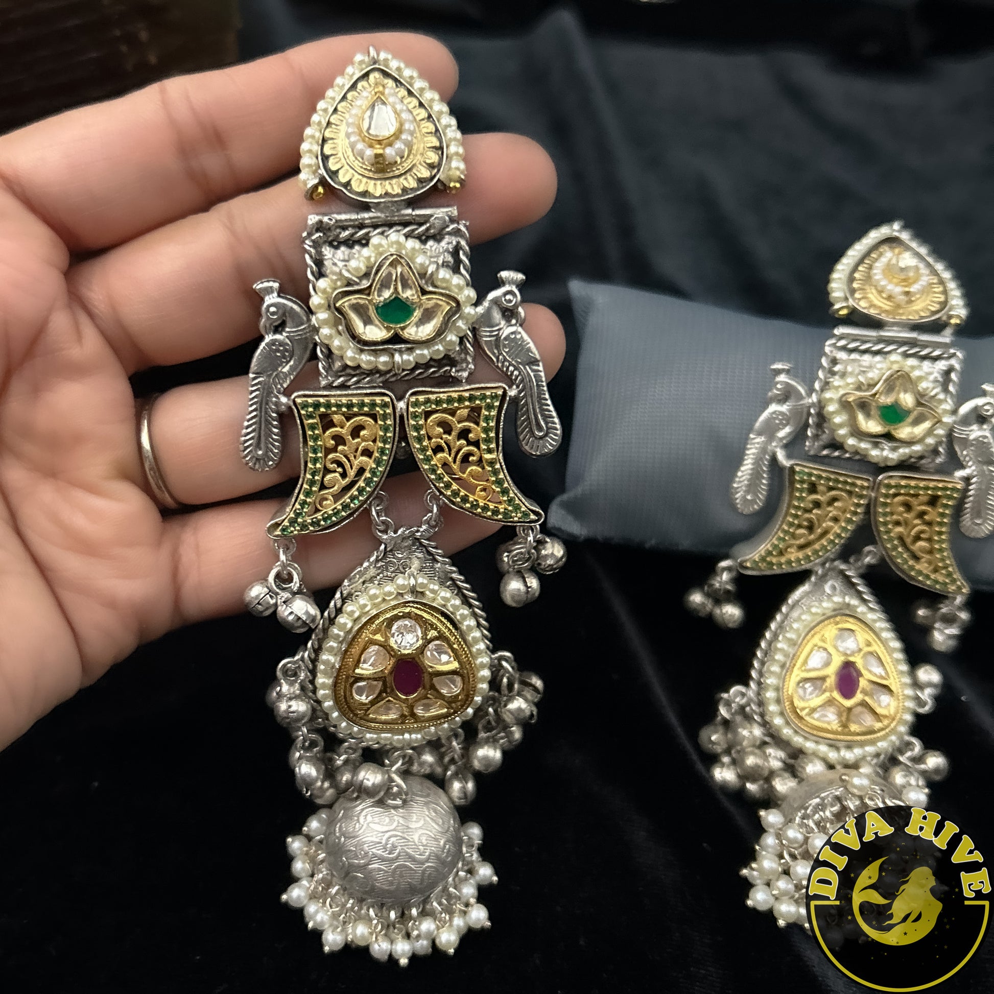 Zhoomar Jhumka Earring - Earring -925Silver, Diva Exclusive, Earring, Fusion, Silver - Divahive