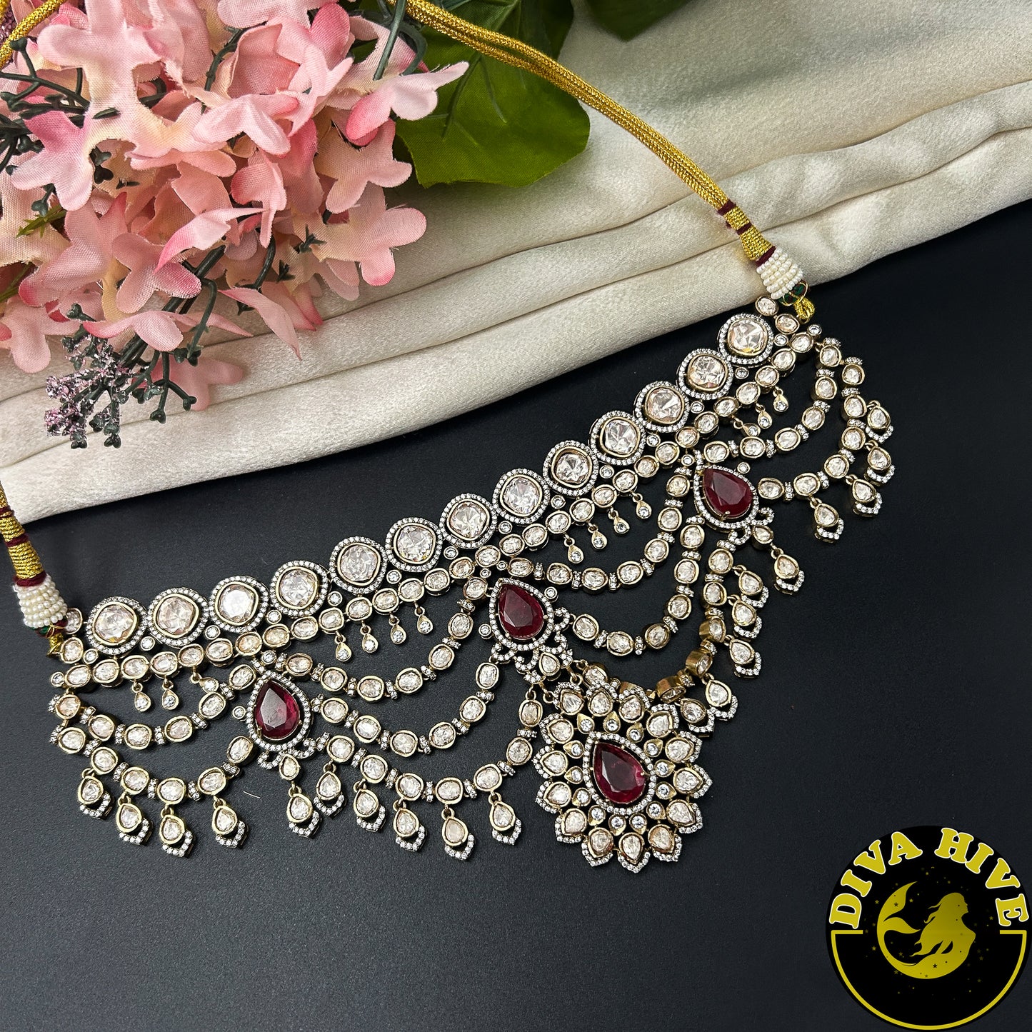 Padma Moissanite Bridal/Semi Bridal Choker - Necklace -Diva Exclusive, featured, moissanite, Necklace - Divahive