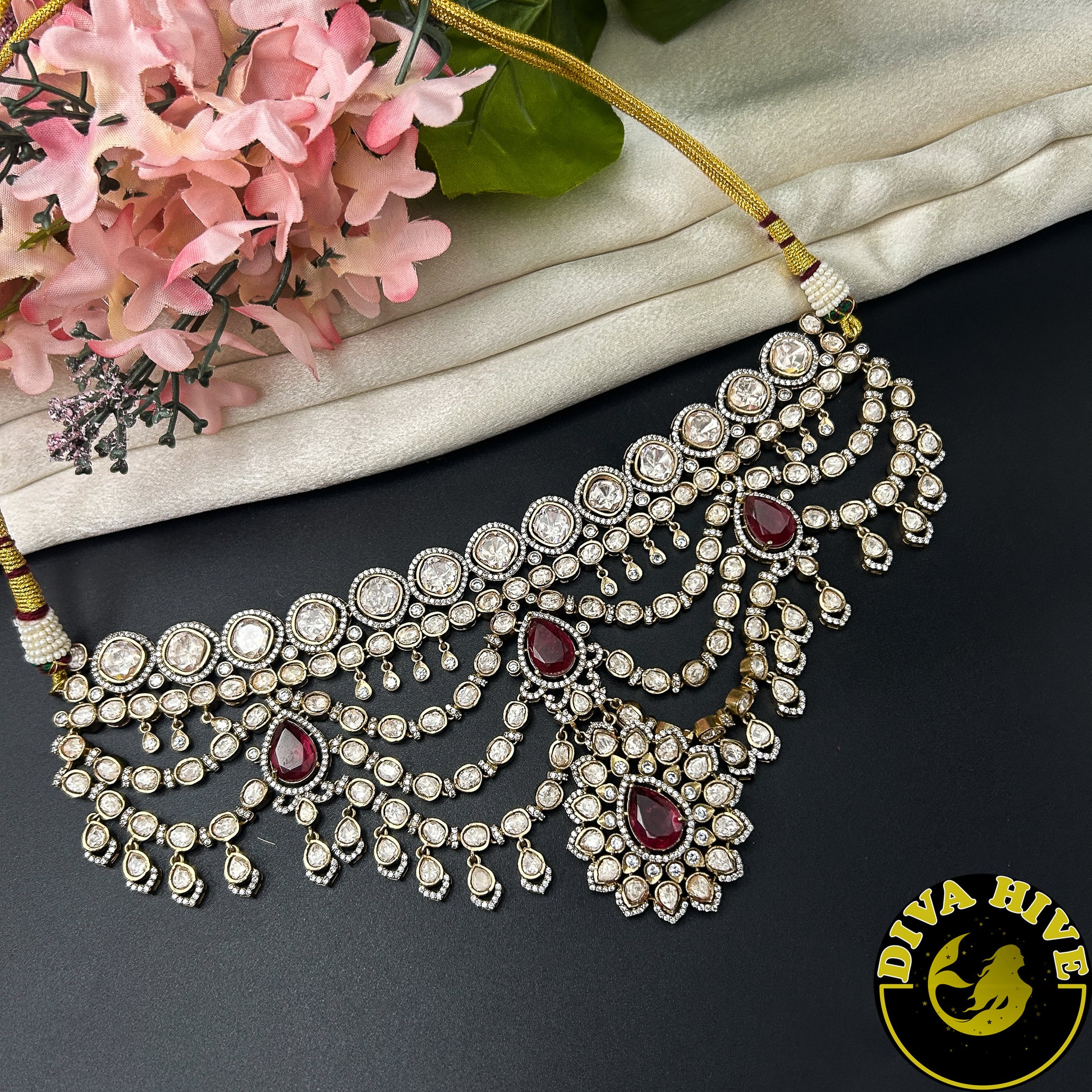 Padma Moissanite Bridal/Semi Bridal Choker - Necklace -Diva Exclusive, featured, moissanite, Necklace - Divahive