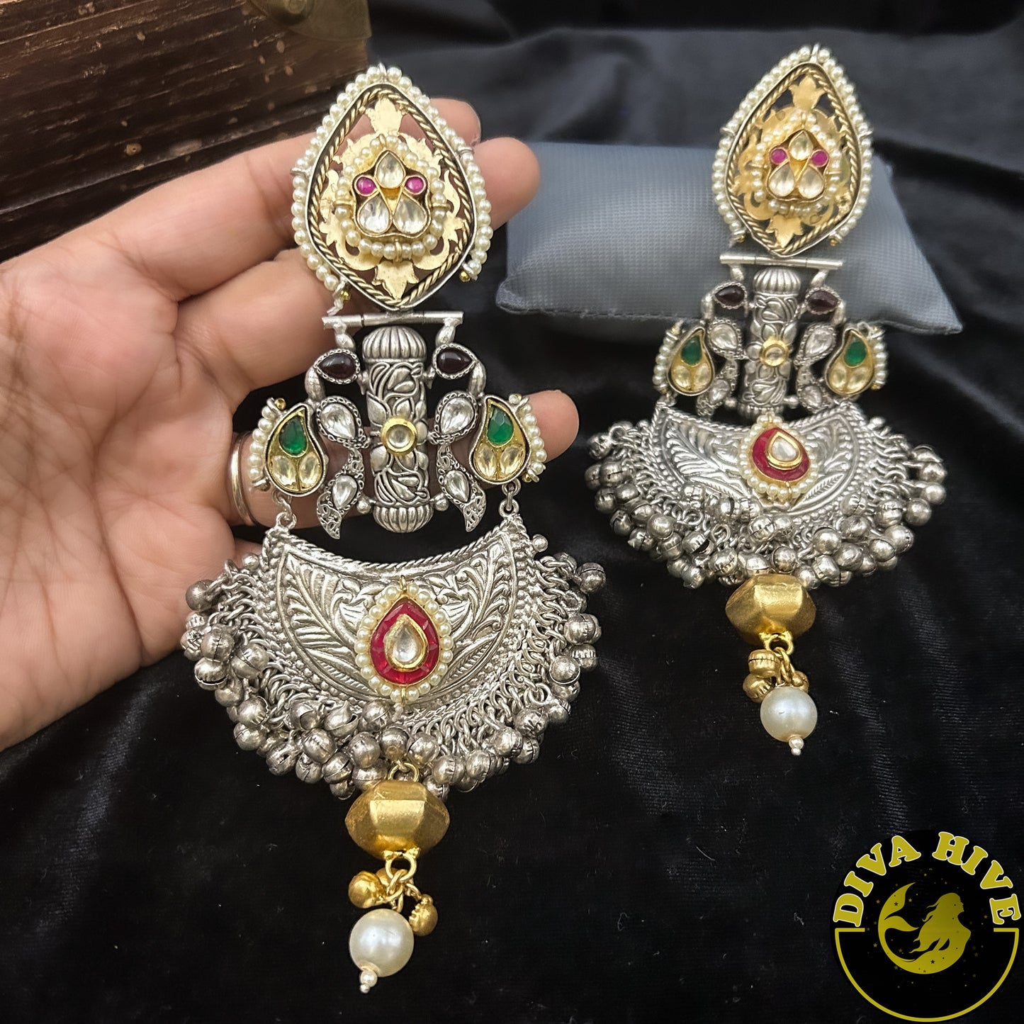 Pashmina Long Chaandbali Earring - Earring -925Silver, Diva Exclusive, Earring, Fusion, Silver - Divahive