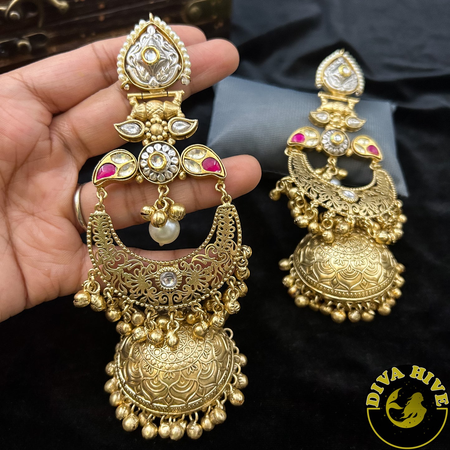 Dera  Long  Jhumka - Earring -925Silver, Diva Exclusive, Earring, Fusion, Silver - Divahive