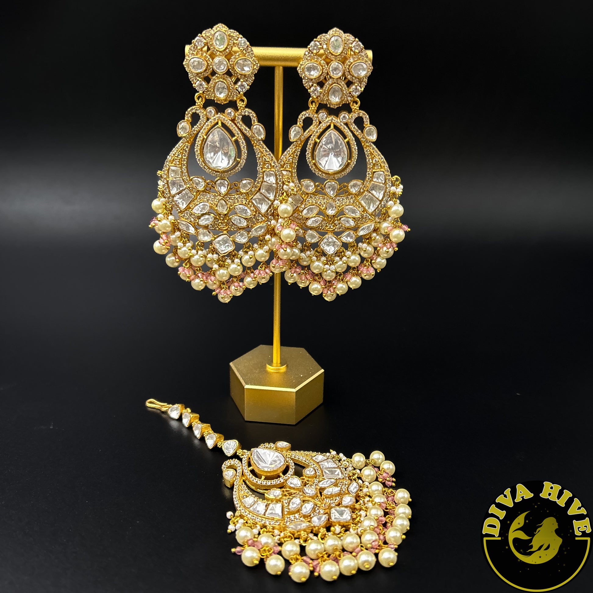 Aarzoo Chaandbali Earring with Maangtika - Earring -Diva Exclusive, Earring, featured, moissanite - Divahive