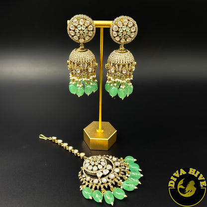 Zohra Jhumka Maangtika set - Earring -Diva Exclusive, Earring, featured, moissanite - Divahive