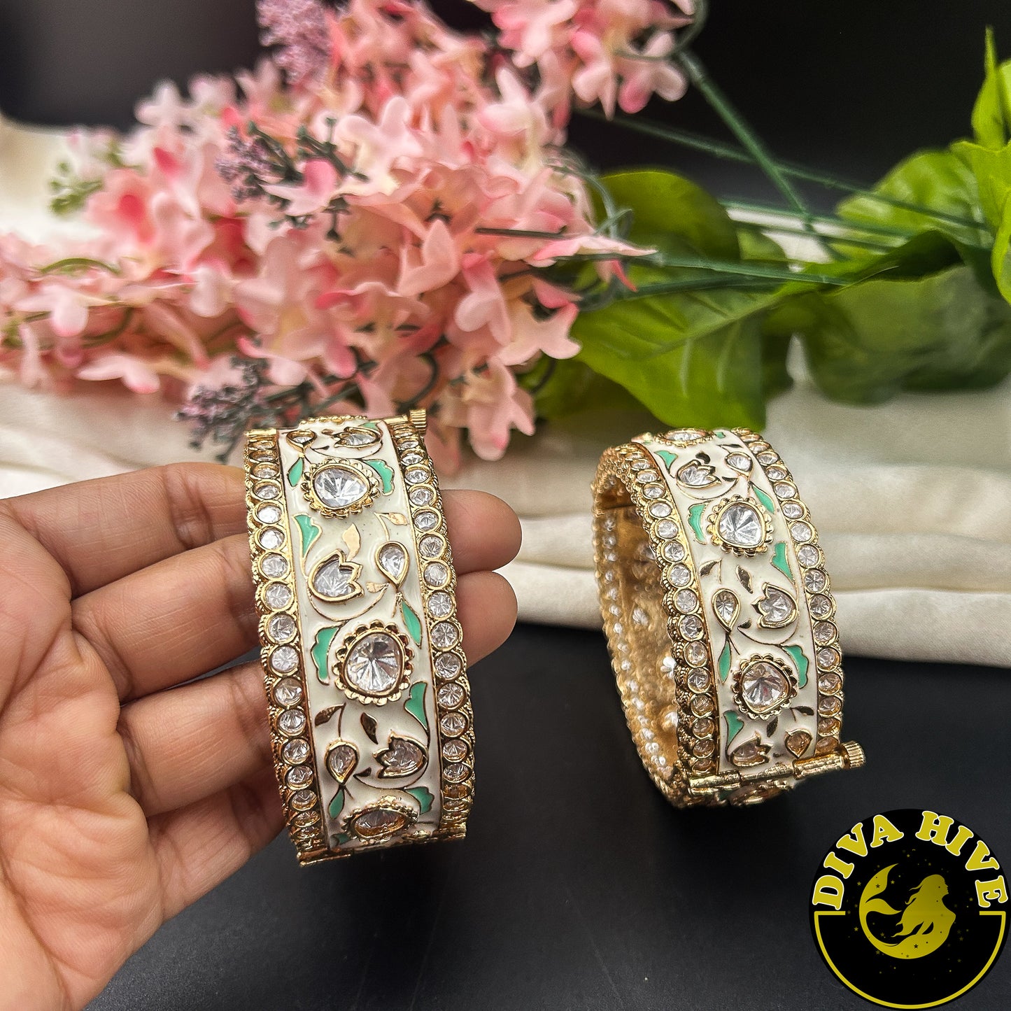 Pashmina Kundan Meena Bangle - Bangle -["Bangle","Bracelet","Diva Exclusive","Kundan","Meenawork"] - Divahive