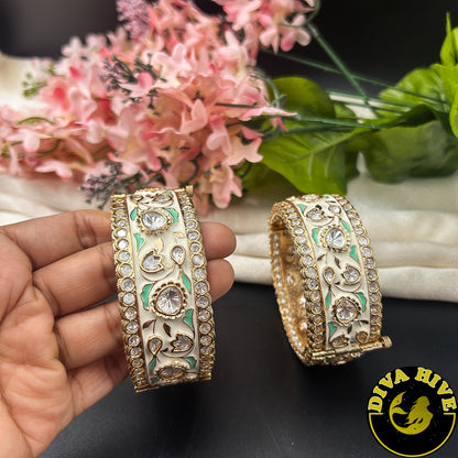 Pashmina Kundan Meena Bangle - Bangle -["Bangle","Bracelet","Diva Exclusive","Kundan","Meenawork"] - Divahive