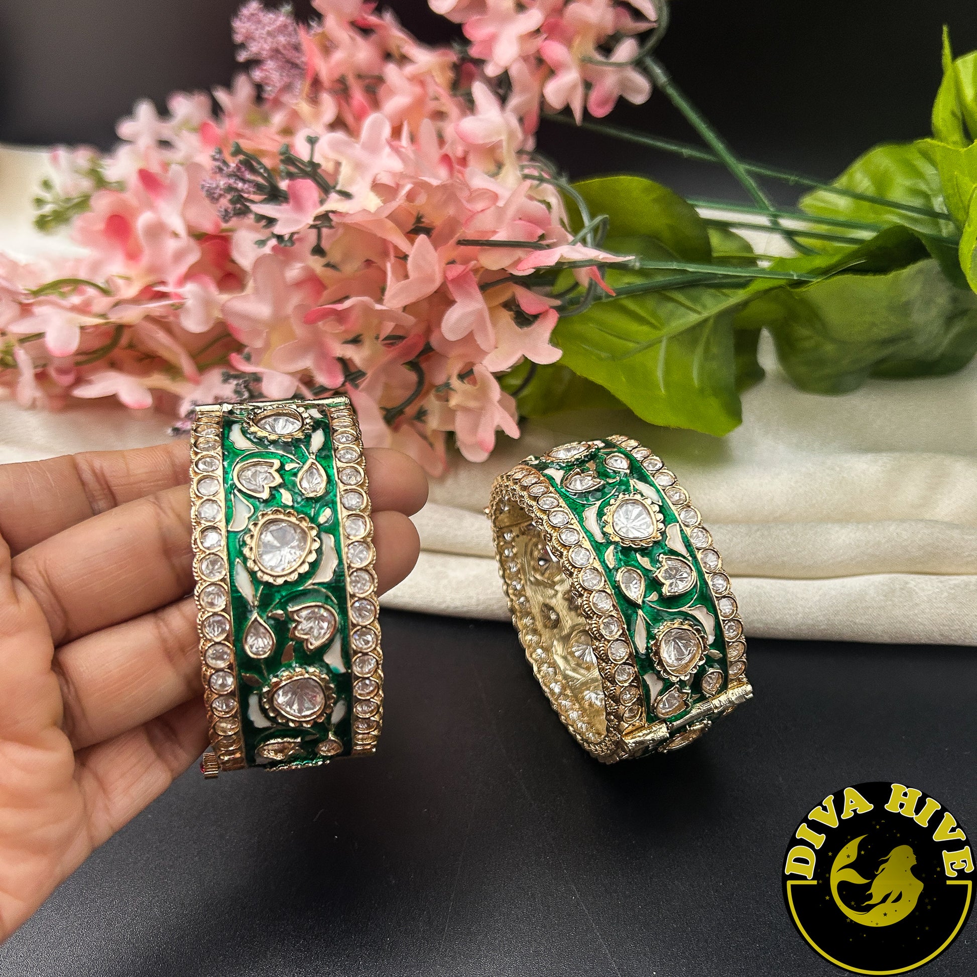 Pashmina Kundan Meena Bangle - Bangle -["Bangle","Bracelet","Diva Exclusive","Kundan","Meenawork"] - Divahive